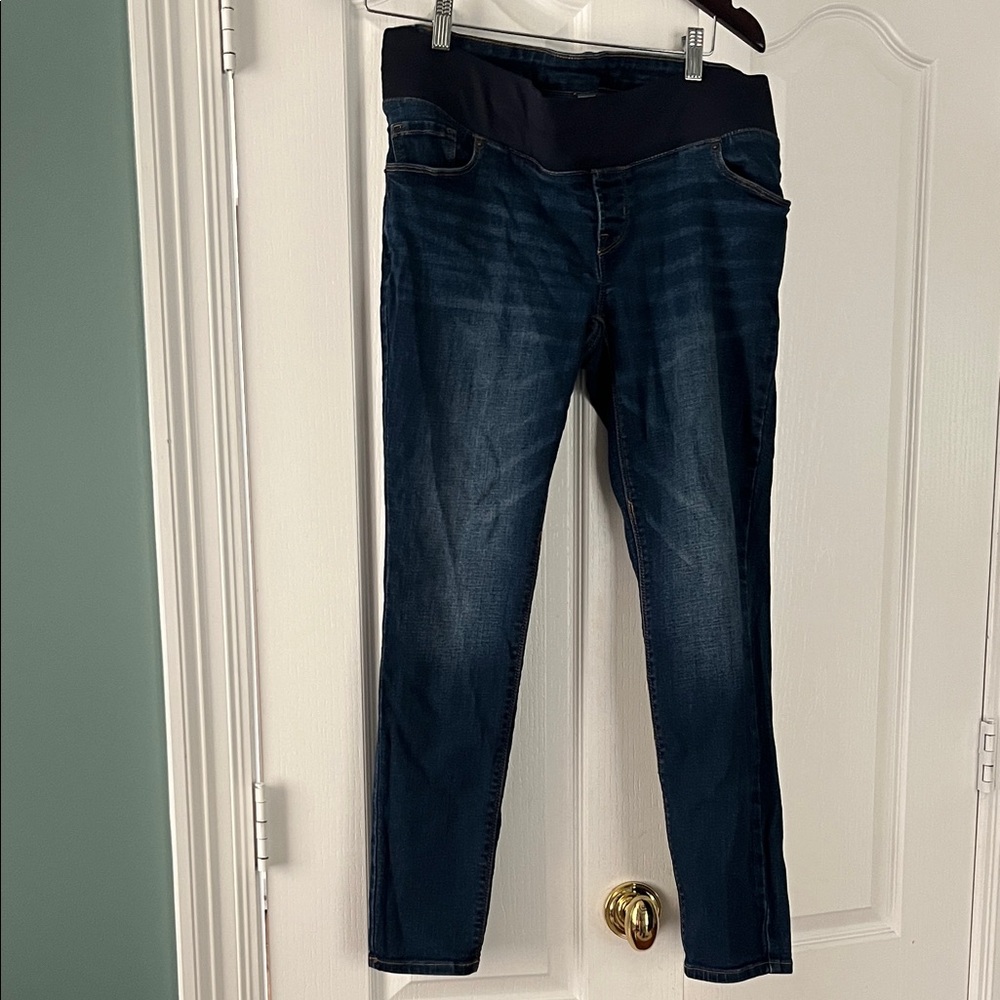 Old Navy Dark Blue Maternity Skinny Jeans with Black Waistband Rockstar Fit